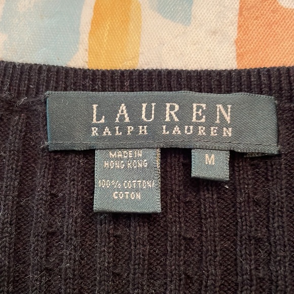 NWT Lauren Ralph Lauren NAVY cotton v-neck 3/4 sleeve sweater, Medium - Picture 2 of 6